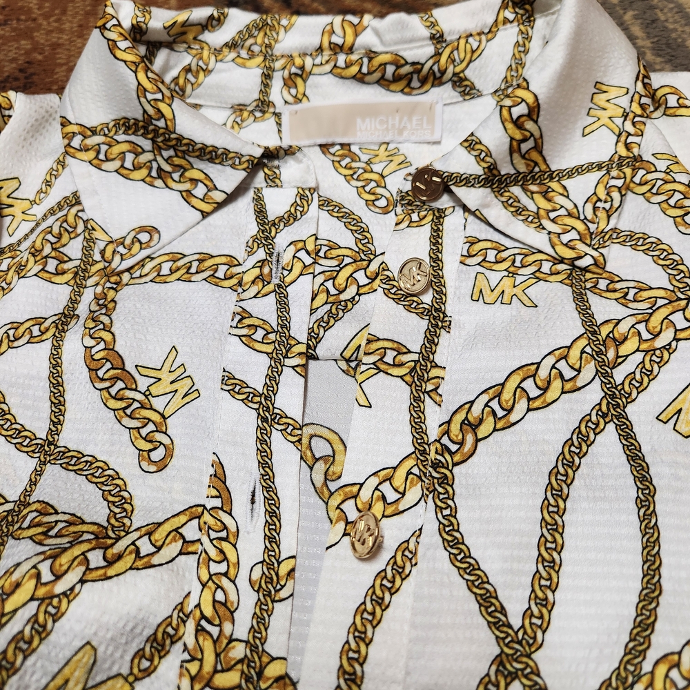 Michael Kors White and Gold Button Down Shirt - Picture 5 of 9